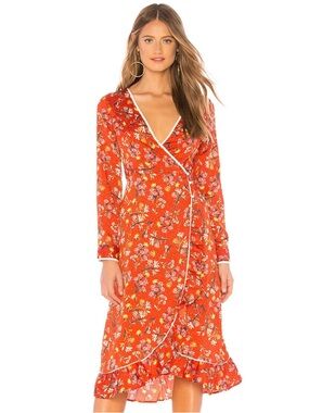 Free People Red Floral Midi Dress with Yellow Accent